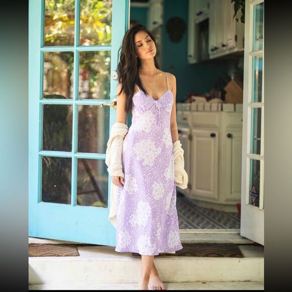 NWT RESA Suki slip lavender hydrangea dress small XS purple white Revolve - Picture 1 of 6